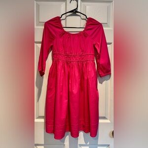 NWT Vineyard Vines Girls Pink Poplin Puff-Sleeve Dress Rhododendron Size Large